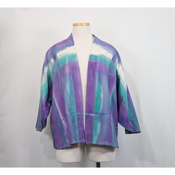 Vintage Jackets & Blazers - Vintage 90s Jacket Purple Teal Green Art to Wear Raw Silk Misses Size S